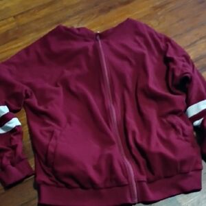 Burgundy Zip-Up Jacket with White Stripes